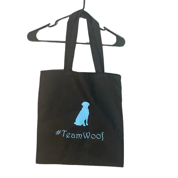 Black and Baby Blue Graphic Team Woof Dog Lovers Tote Bag Women - Picture 1 of 5
